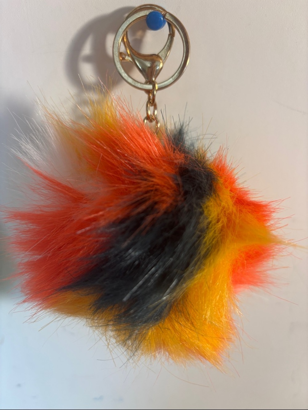 Faux Fur Pom Keychain - Orange, Yellow & Black